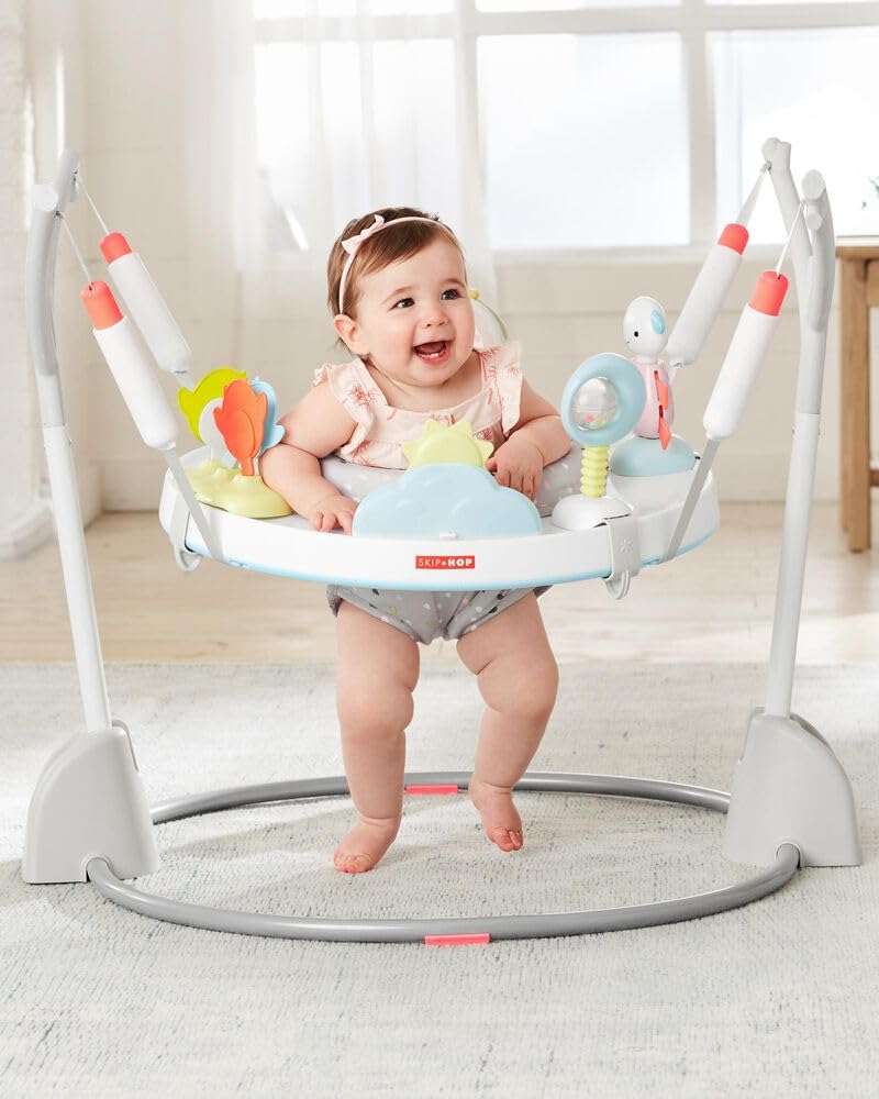Skip Hop Baby Activity Play Bouncer for Infants 4-24 Months - Foldable, Interactive Toys with Lights & Sounds, Silver Lining Cloud Design - Perfect for Playtime, Tummy Time & Learning Development
