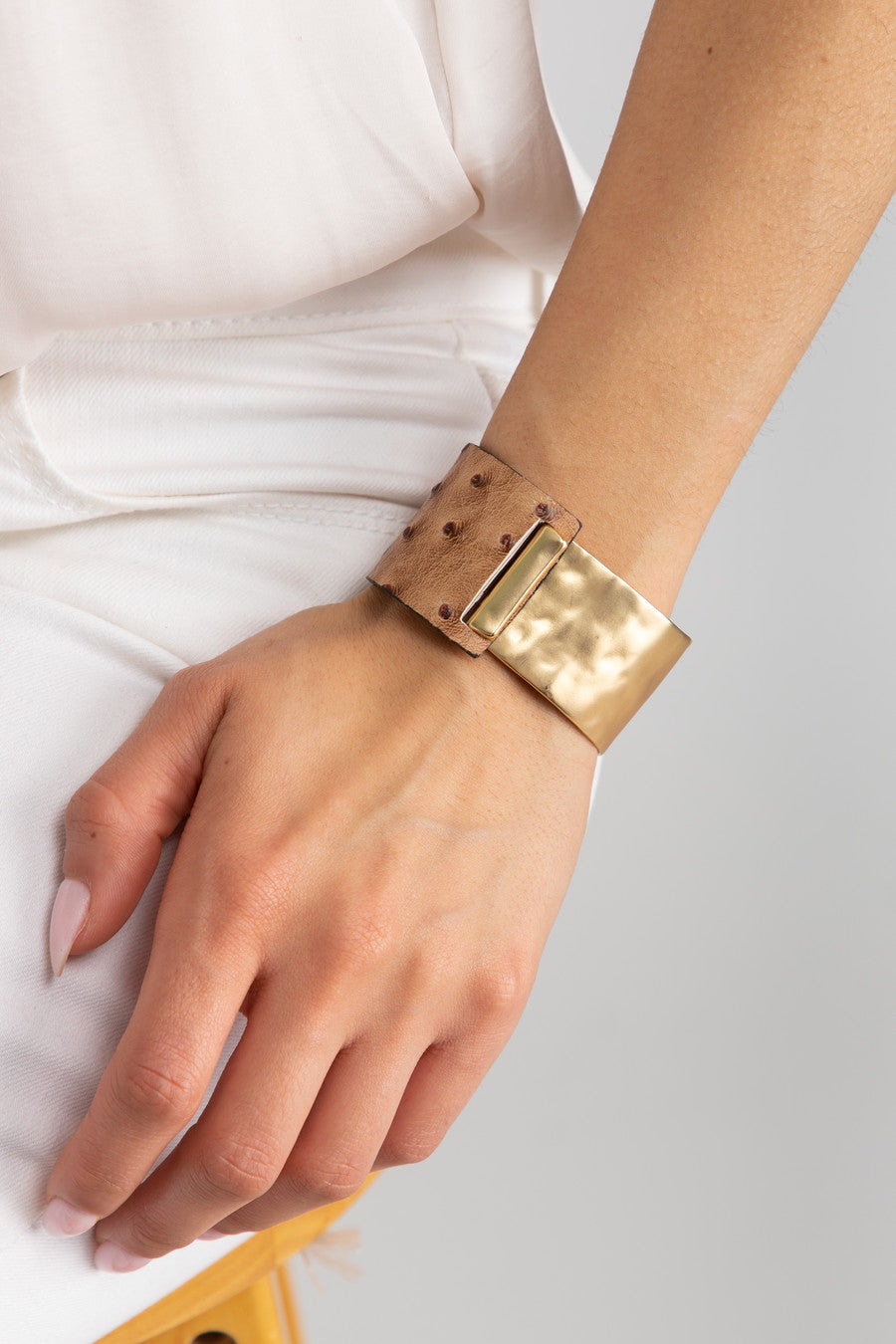 Stylish Leather and Metal Duo Bracelet for Women - Trendy Adjustable Bangle for Casual Wear & Date Night