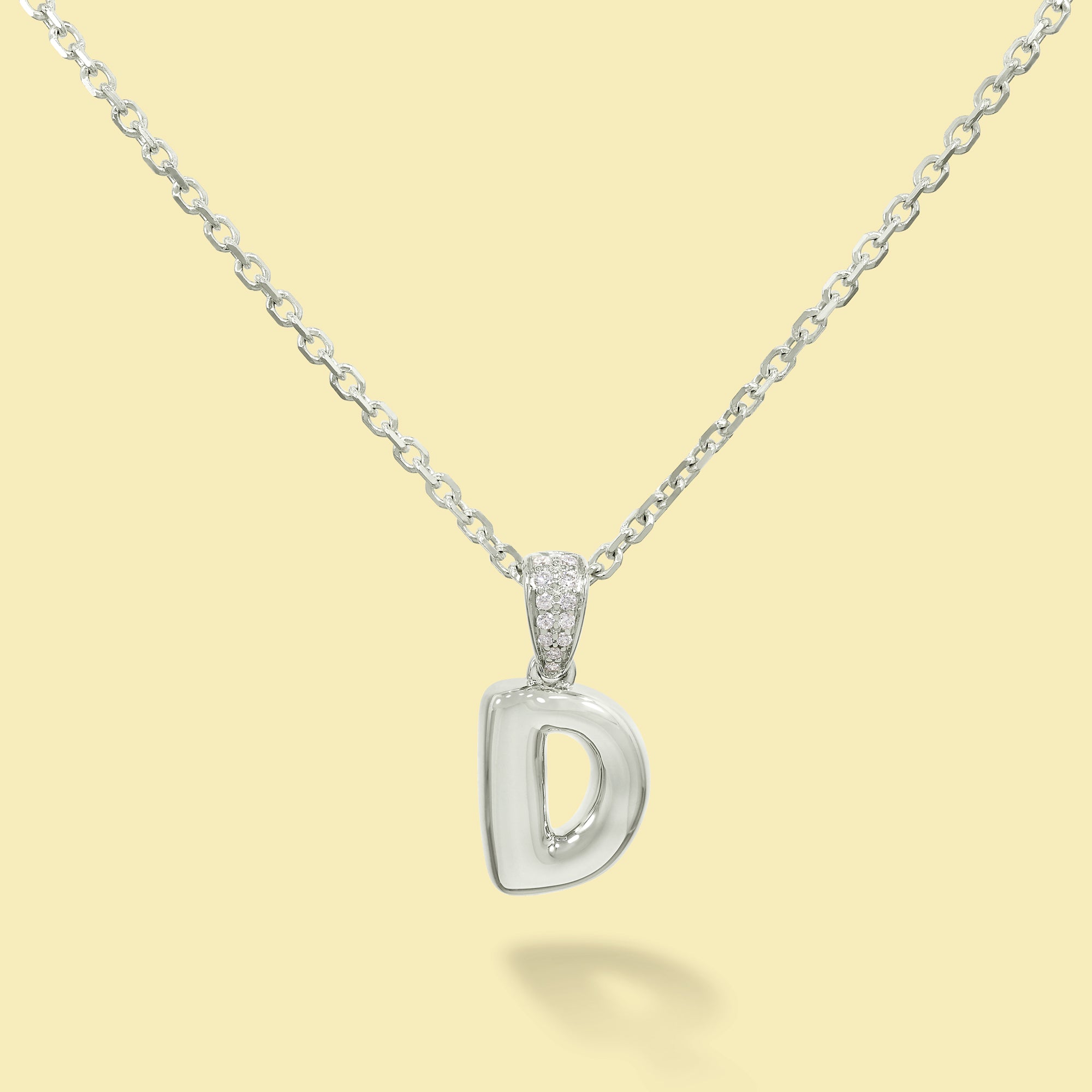 Gold Initial Diamond Puff Pendant Necklace - Personalized Name Jewelry Gift for Women, Elegant Layering Piece for Everyday Wear, Birthday & Anniversary Present