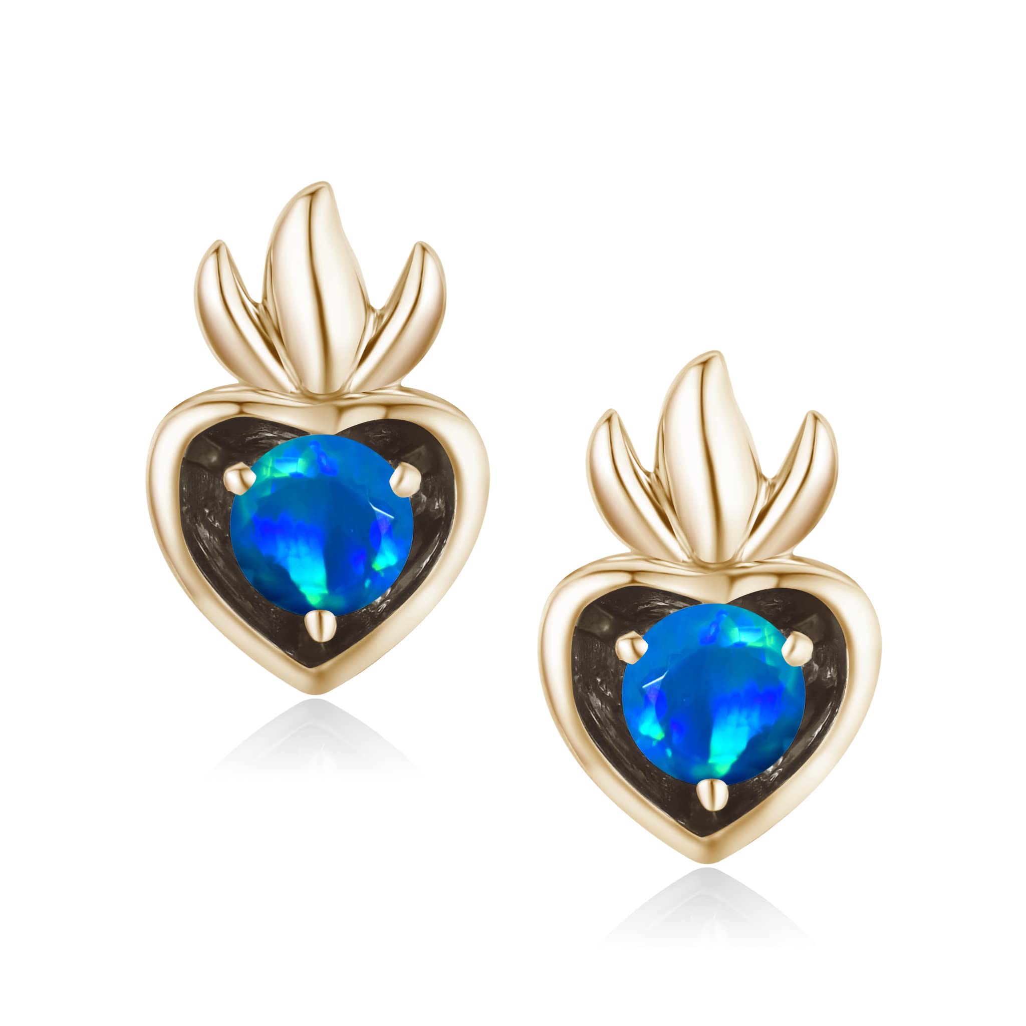 Blue Opal Heart Stud Earrings - Dainty Gold Stackable Small Earrings - Alternative October Birthstone Jewelry - Perfect for Multiple Piercings & Everyday Stacking - Ideal for Gifts, Parties & Boho Fashion