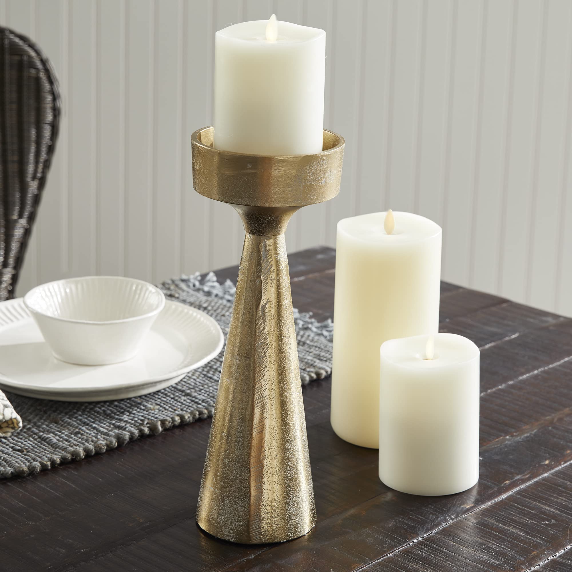 Napa Home & Garden Florence Small White Ash Gold Candle Stand - Elegant Decorative Holder for Living Room, Bedroom, Wedding & Party Decor