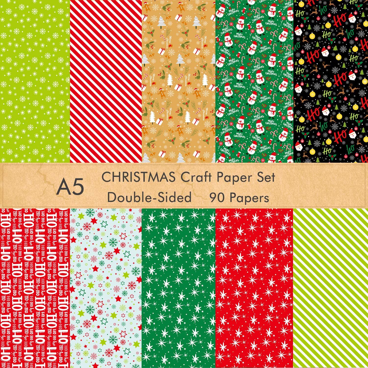 ASTARON 90 Sheets Christmas Pattern Paper Set - 5.5 x 8.2 Inches Holiday Scrapbook Paper for DIY Crafts, Card Making, Gift Wrapping & Home Decoration (10 Festive Designs)