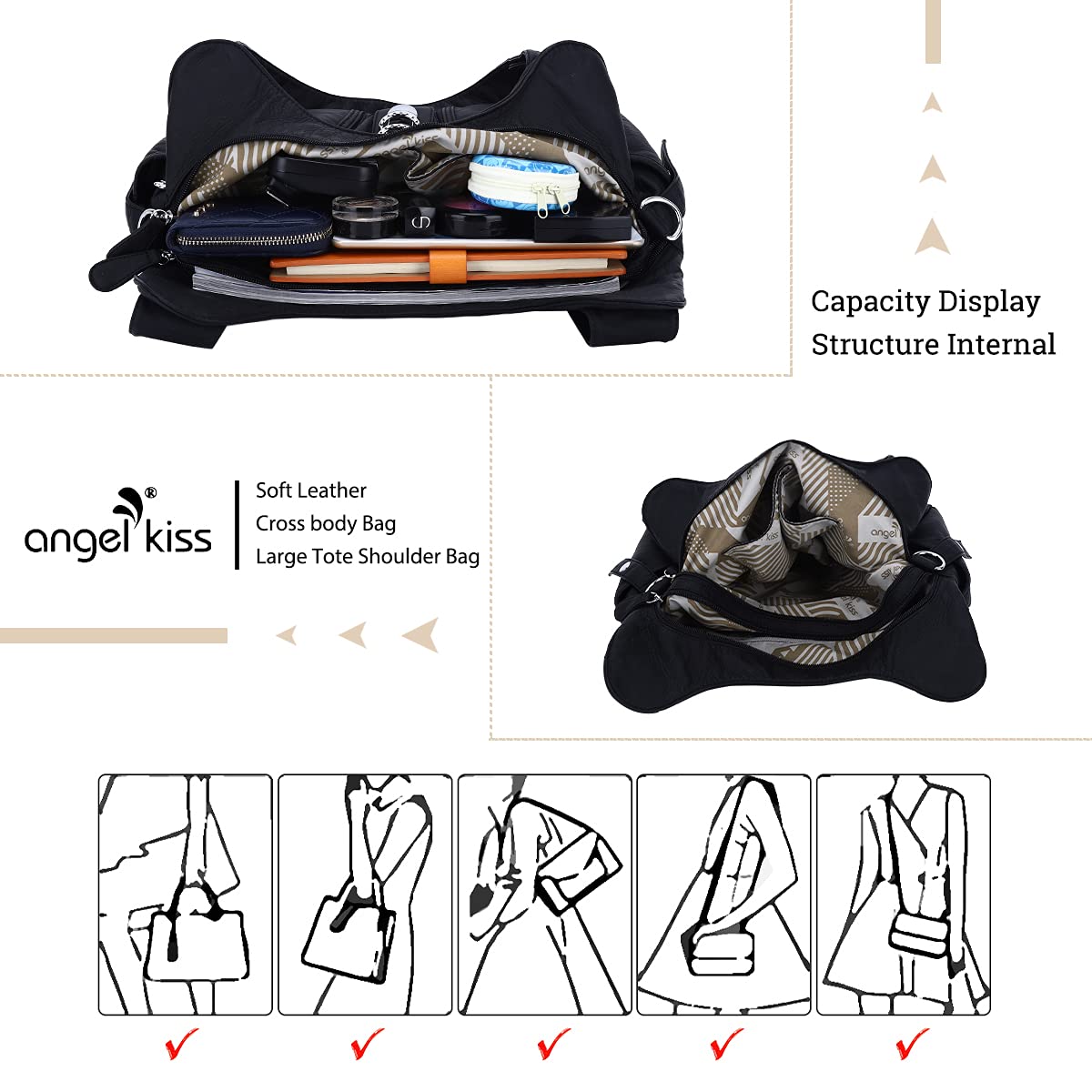 Angelkiss Women's Hobo Purses & Handbags - Large Satchel Shoulder Bag for Daily Use | Perfect for Work, Travel, and Casual Outings