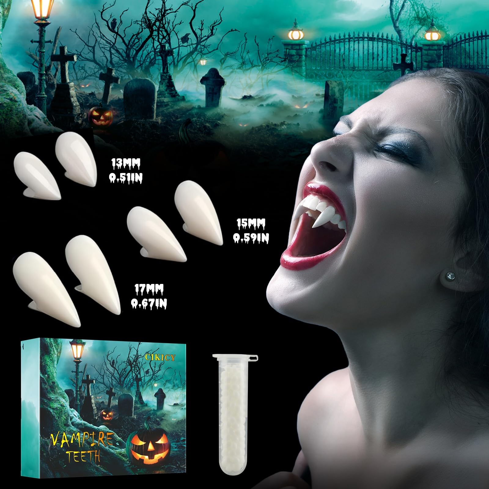Realistic Vampire Fangs for Kids - Scary Fake Teeth for Halloween Cosplay, Werewolf Costume Accessories & Party Decorations - Perfect for Halloween Parties, Costume Events and Spooky Makeup Gifts