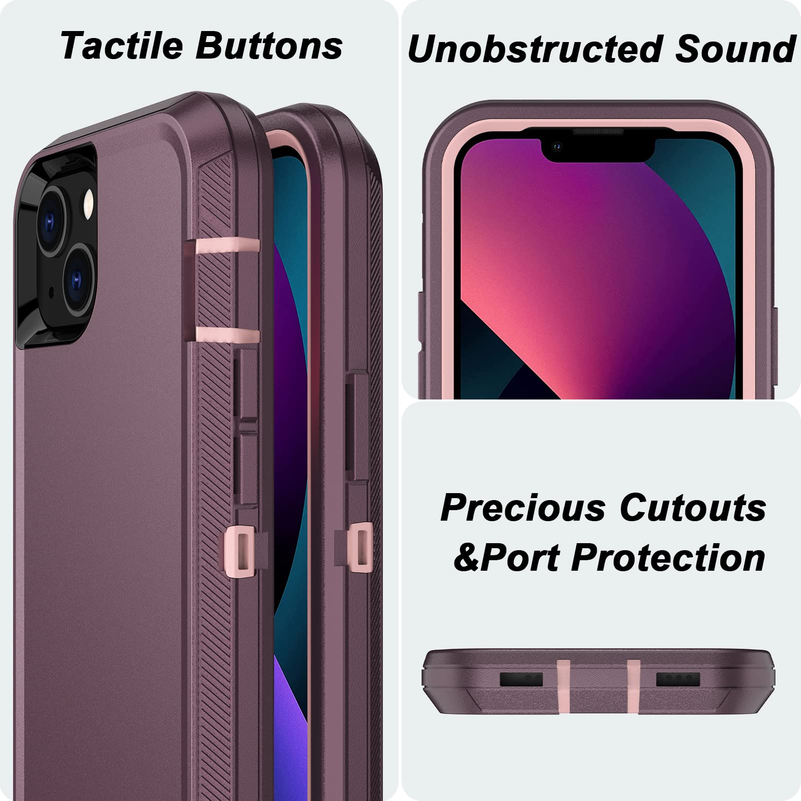 Military Grade Shockproof iPhone 13 Case - 3 Layer Full Body Protection Rugged Hard Cover for iPhone 13 6.1 Inch (Purple & Pink) | Perfect for Outdoor Adventures, Construction Work & Active Lifestyles