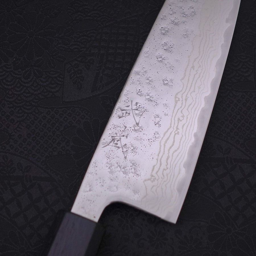 Premium Santoku Knife 165mm - AUS 10 Steel, Nashiji Damascus Pattern with Dark Blue Urushi Handle - Perfect for Sushi, Vegetables & Precision Cutting
