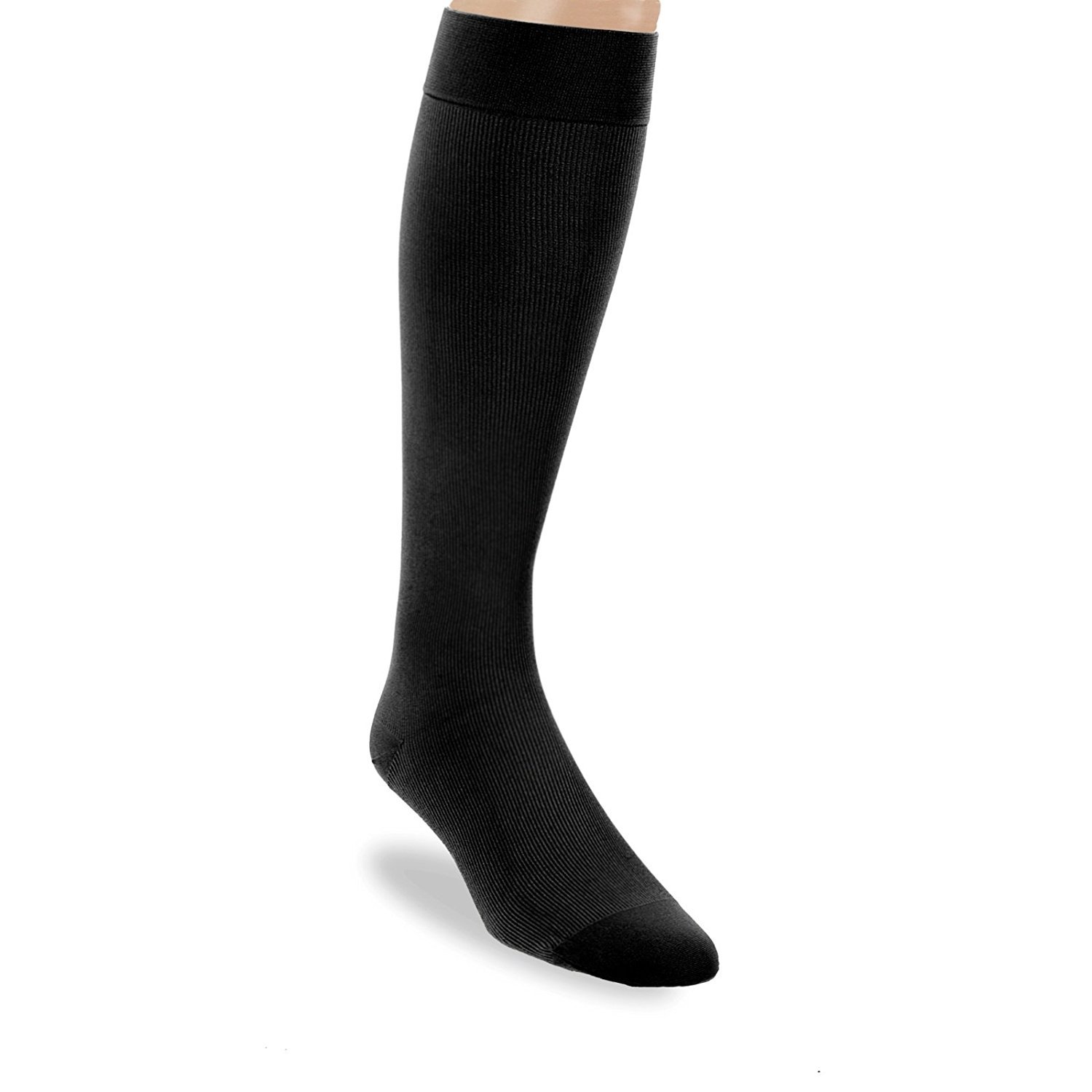 Men's Knee-High Ribbed Compression Socks - Medium Size, Black - Improve Circulation & Reduce Swelling for Running, Travel & Work