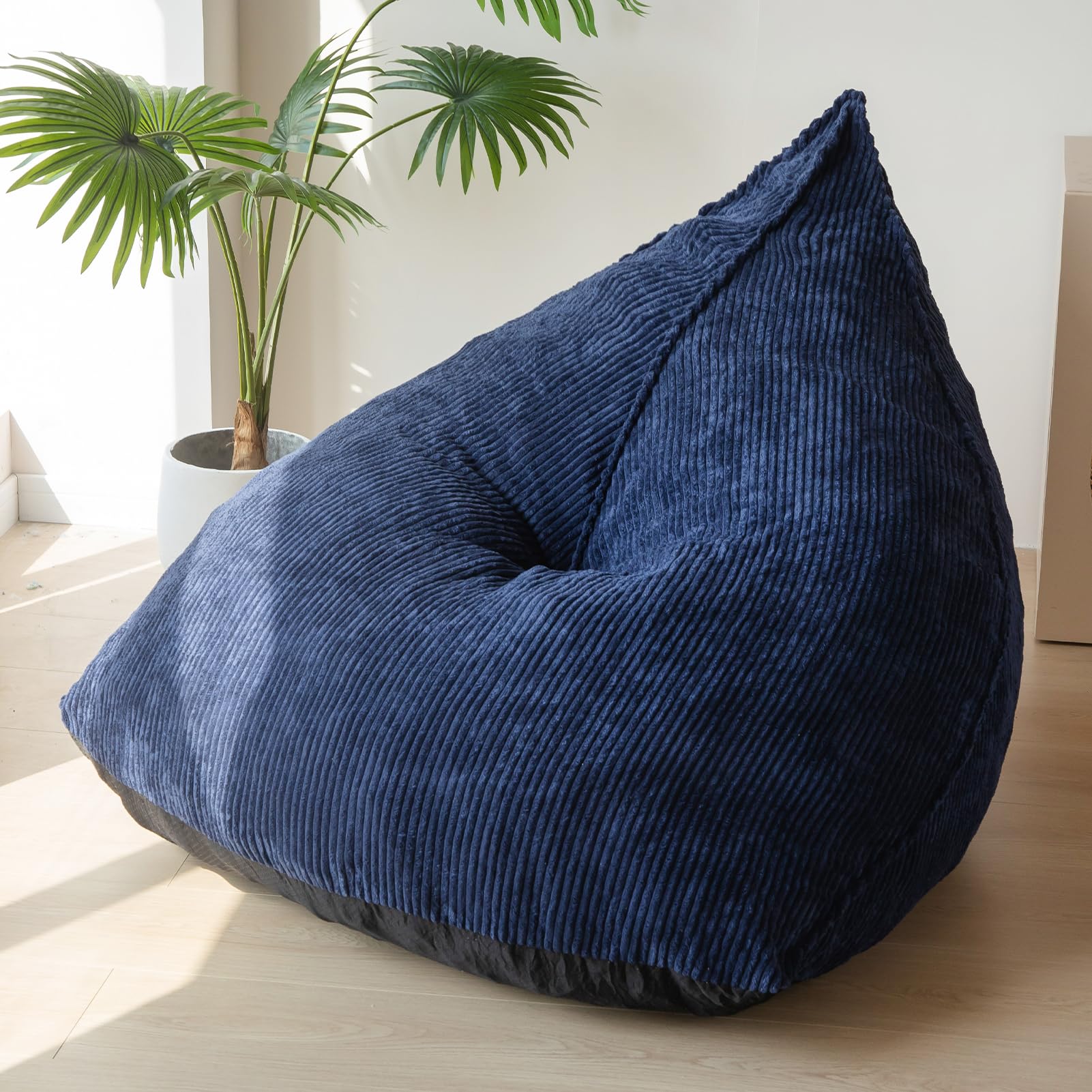 MAXYOYO Corduroy Bean Bag Chair for Adults - Soft & Comfortable Lazy Sofa 43x41x35 Inches with Removable Filler - Navy Blue - Perfect for Living Room, Bedroom, Game Room & Dorm Relaxation