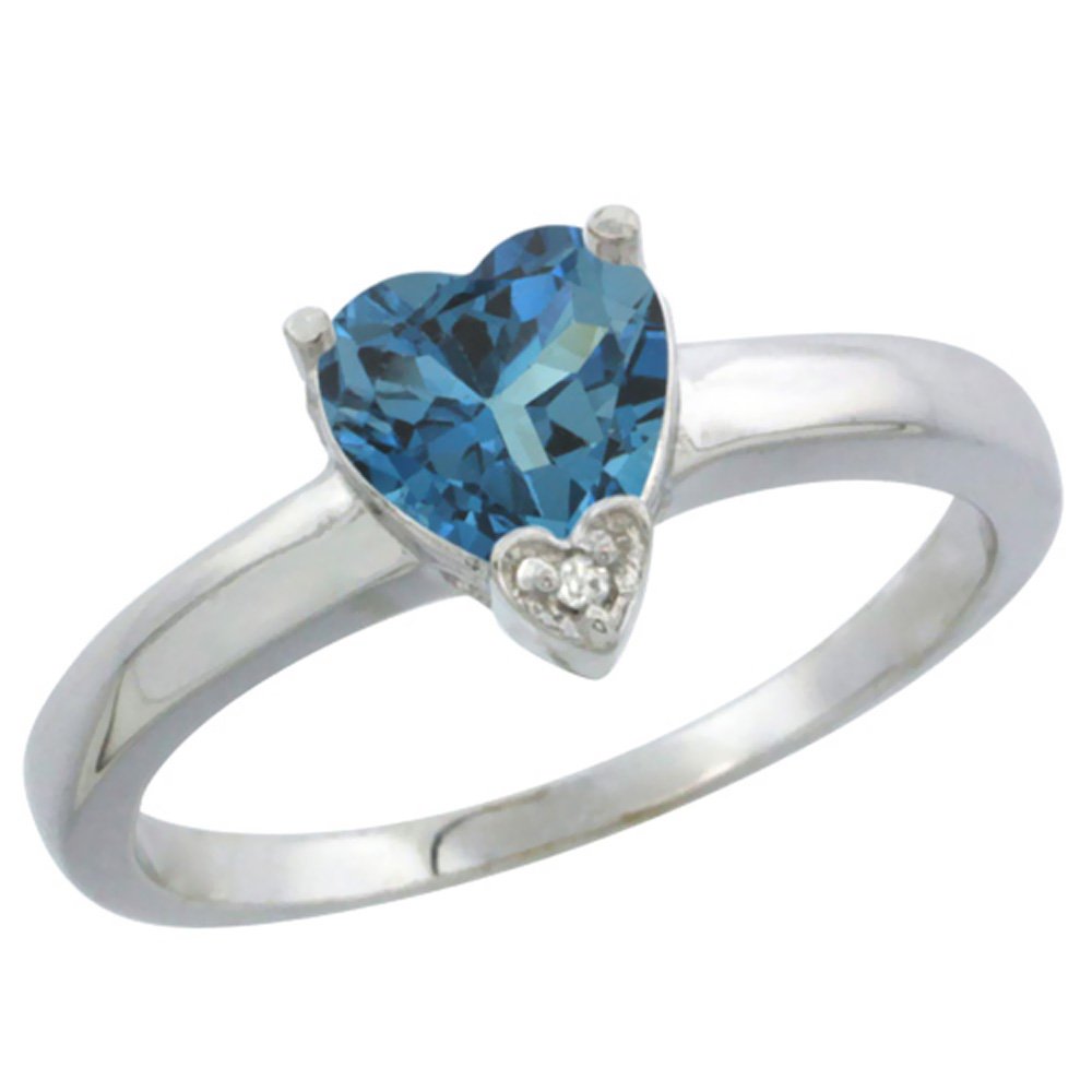 10K White Gold Natural London Blue Topaz Heart Pendant 7x7mm with Diamond Accent - Sizes 5-10 | Elegant Jewelry Gift for Anniversary, Valentine's Day & Special Occasions