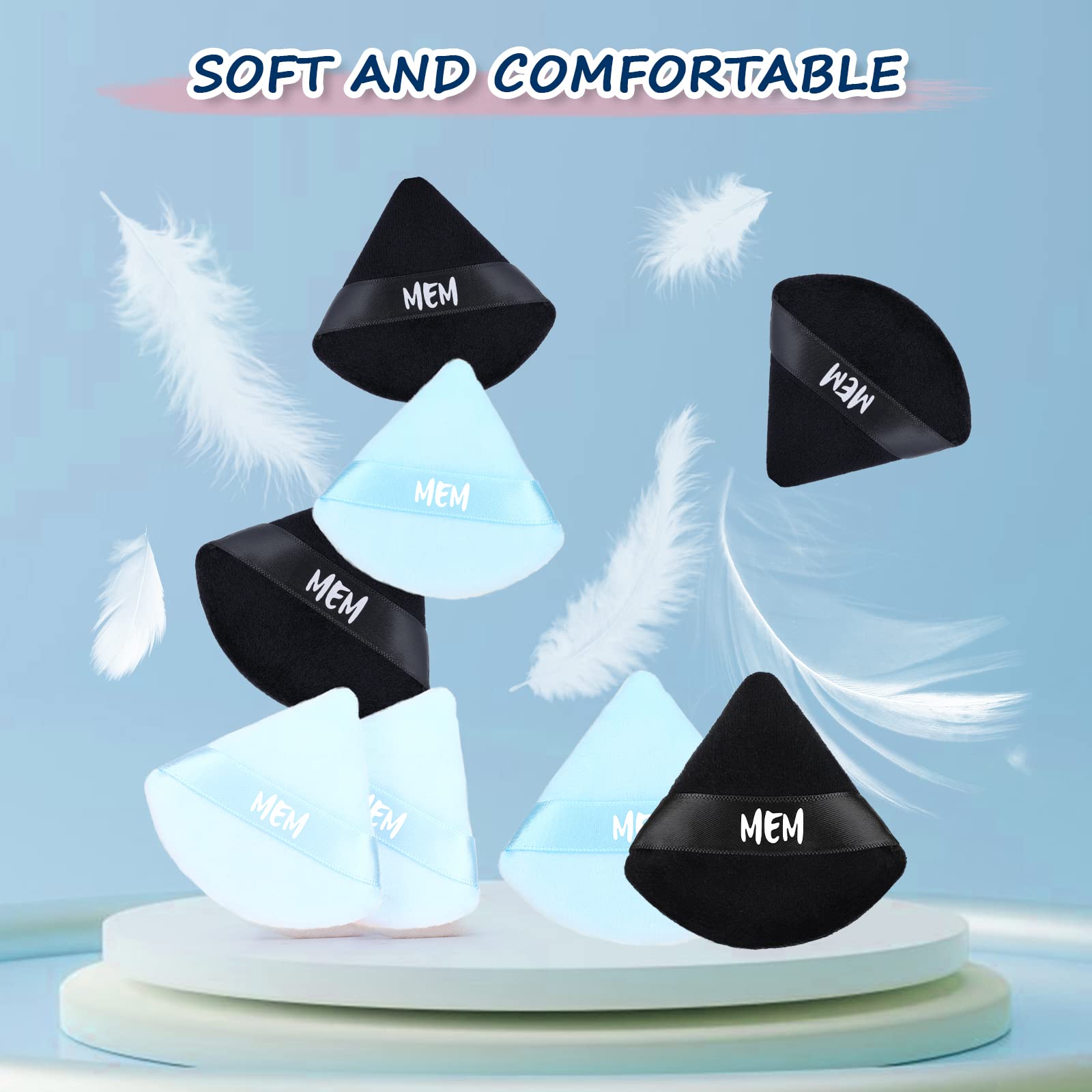 8-Piece MEM Triangle Powder Puff Set - Soft Velour Makeup Sponges for Loose & Pressed Powder Application (Wet/Dry Use) | Skin-Friendly Beauty Blenders with Satin Ribbon Handle | Perfect for On-the-Go Touchups & Professional Makeup Application