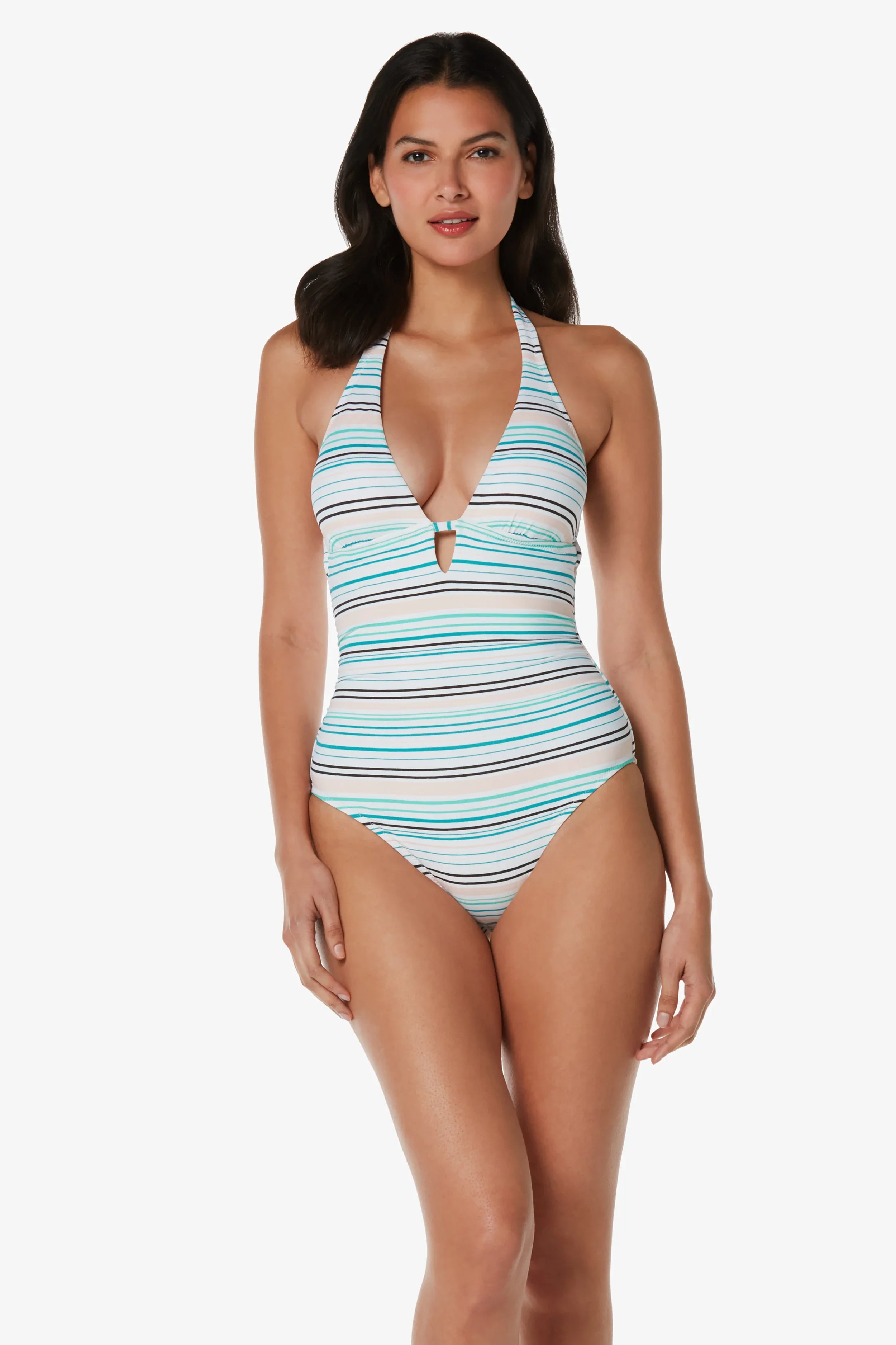 Kara Key Hole One Piece Swimsuit | Textured Coastal Stripe Bikini for Women - Perfect for Beach Vacations & Pool Parties
