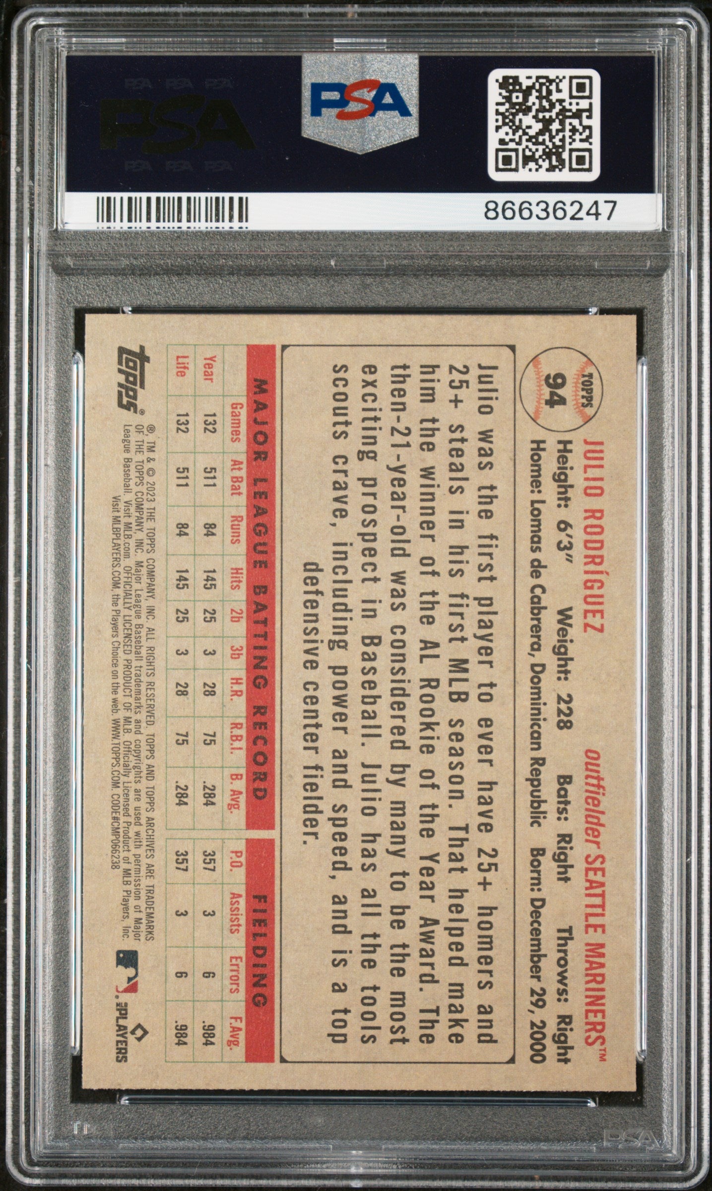 2023 Topps Archives Julio Rodriguez #94 PSA 9 Mint Condition Baseball Card - Perfect for Collectors, Investors & Sports Memorabilia Displays