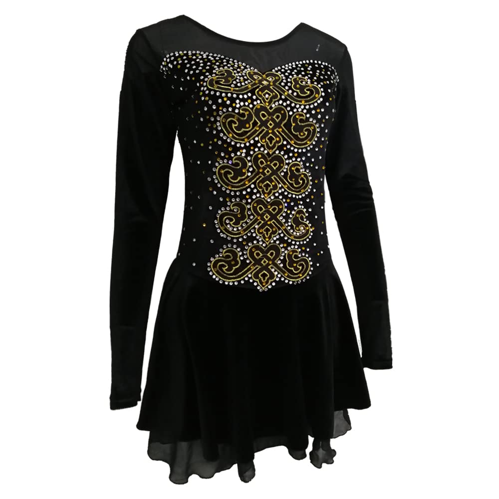 LIUHUO Girls Figure Skating Dress - Black Velvet Performance Dance Costume for Women & Teens - Perfect for Ice Skating Competitions, Stage Performances & Dance Recitals