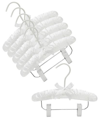 10 Pack White Satin Baby Hangers with Clips - Gentle Clothes Hangers for Infant Wardrobe, Nursery Organization & Gift Giving