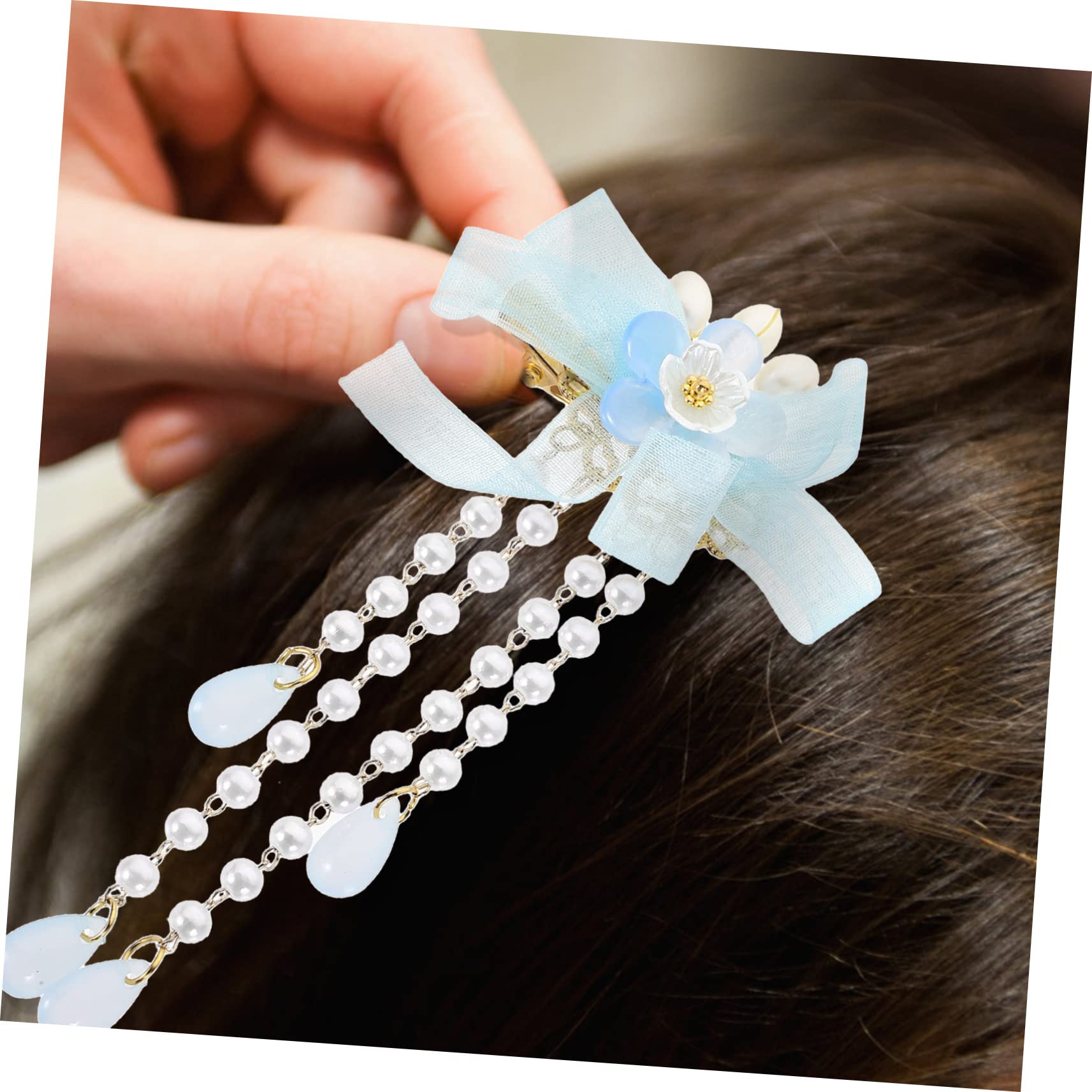 Minkissy 4 Sets Cute Flower Hair Barrettes for Girls & Women - Tassel Hair Clips Set (8pcs) - Chinese Hairpin Accessories for Kids, Teens, Brides, Parties & Daily Wear