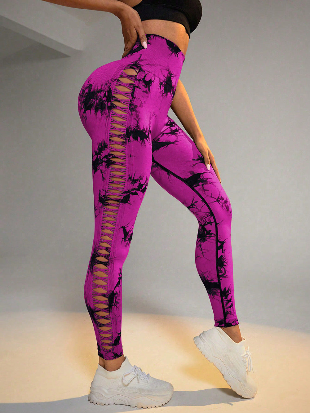 High Waist Hollow Tie-Dye Yoga Pants for Women - Seamless Butt Lifting Workout Leggings, Gym Fitness Running Sports Tights | Perfect for Yoga, Pilates & Lounge Wear