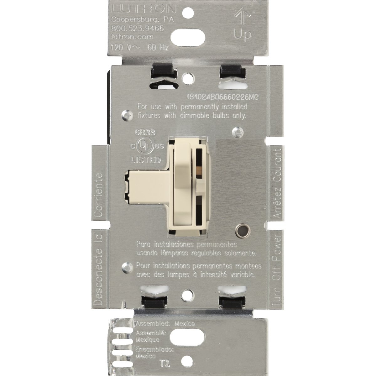 Lutron AYLV-600P-LA Light Almond Toggler Magnetic Low Voltage Dimmer Switch - Single Pole for Home & Office Lighting Control