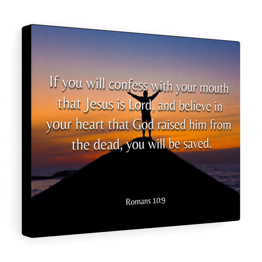 Romans 10:9 Christian Wall Art - Bible Verse Print Ready to Hang - Inspirational Scripture Home Decor for Living Room, Bedroom & Church - Express Your Love with Faith-Based Gifts