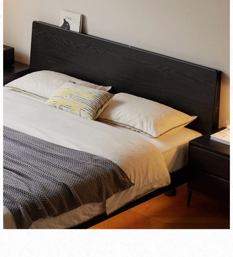 Solid Oak Wood Luminous Floating Bed Frame - Modern Platform Bed with LED Lighting for Bedroom, Guest Room or Dorm