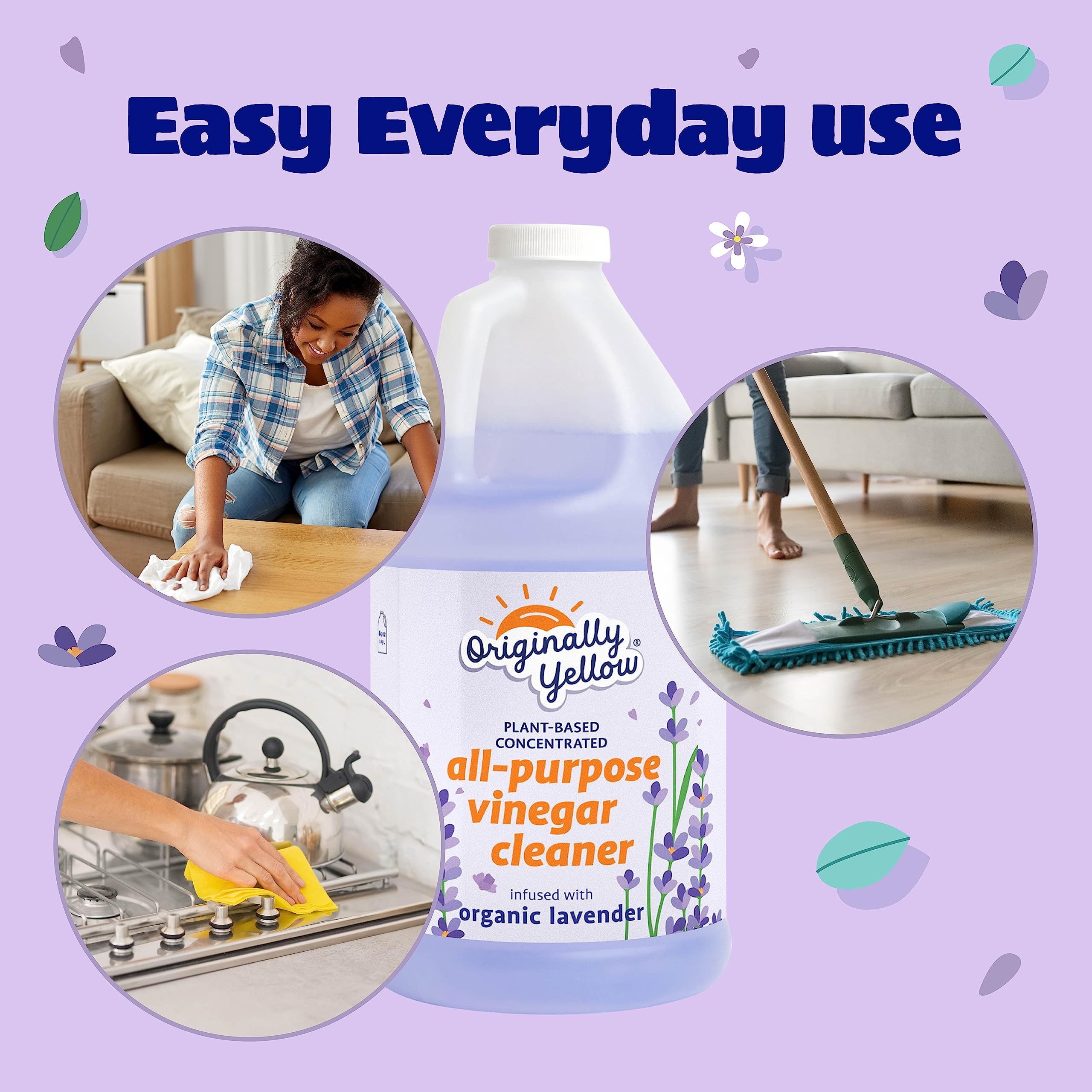 Organic Lavender Infused All-Purpose Cleaning Vinegar - Plant-Based Floor & Home Cleaning Solution with Distilled Vinegar | 64 Fl Oz (2-Pack) | Perfect for Kitchen, Bathroom & Hard Surface Cleaning