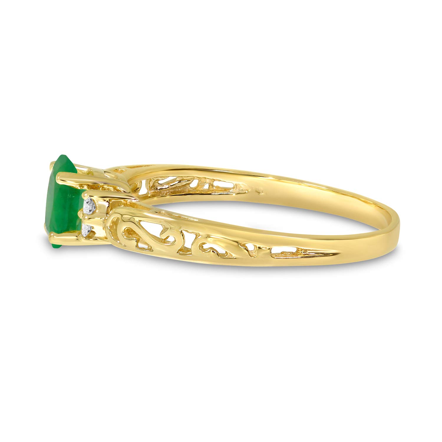 10K Yellow Gold Emerald and Diamond Ring for Women - Elegant Jewelry Gift for Engagement, Anniversary & Special Occasions