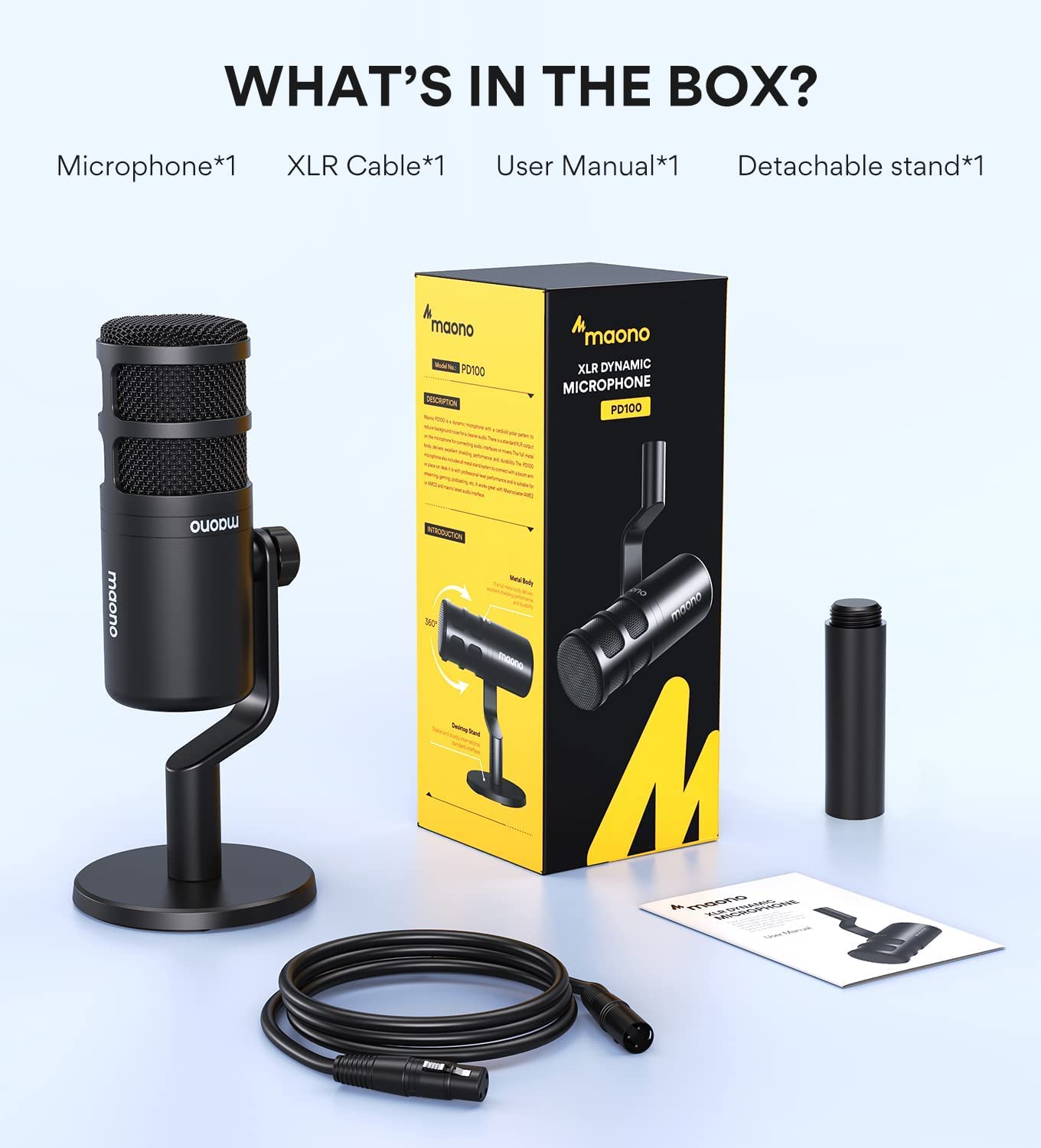 MAONO PD100 XLR Dynamic Microphone - Professional Cardioid Studio Mic for Podcasting, Live Streaming, Vocal Recording & Voice Overs | Advanced Voice Isolation Technology | Durable Metal Construction | Compatible with Audio Interfaces, Mixers & Sound Cards | Perfect for Home Studios, YouTube Creators & Broadcasters