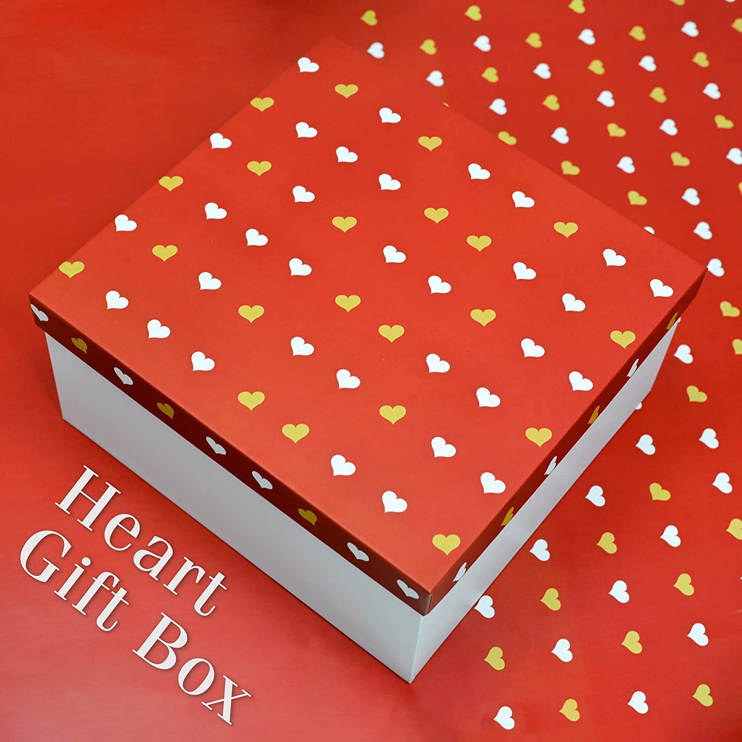 Premium Rigid Gift Box with Red Hearts - 23x24x12cm Reusable Valentine's Day Packaging Box for Gifts, Hampers & Special Occasions | Perfect for Wedding Favors, Birthday Presents & Holiday Gift Giving