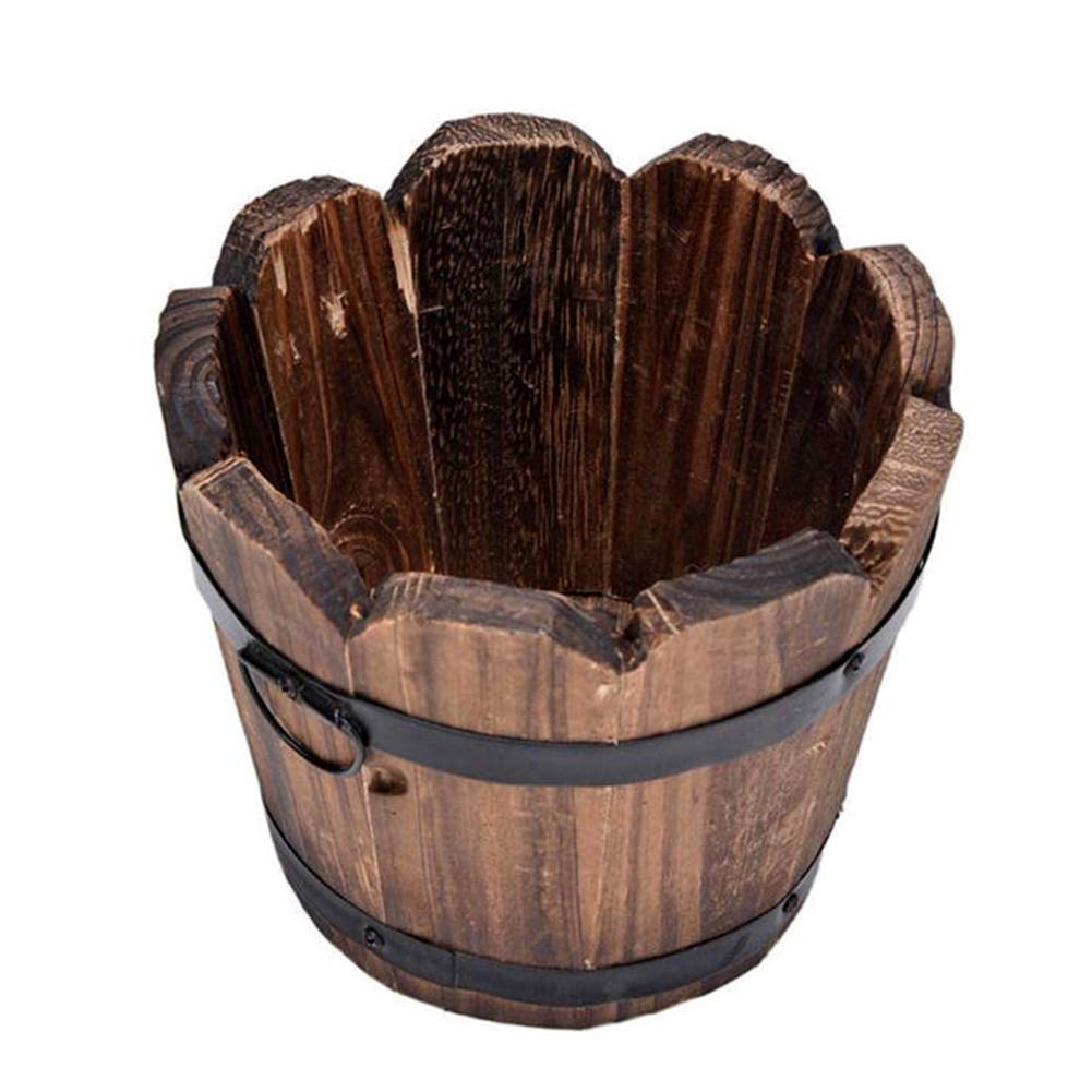 URMAGIC Wooden Whiskey Barrel Planter with 2 Metal Handles - Rustic Garden Flower Pot with Drainage Hole for Succulents, Herbs & Flowers (3 Sizes, 2 Styles) - Perfect for Home Decor, Patio, Balcony & Outdoor Gardening