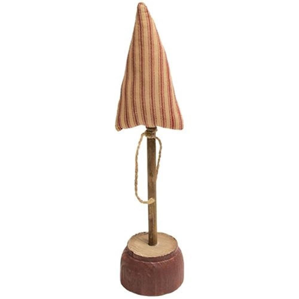 Red Ticking Stripe Christmas Tree with Base - 13 Inch Festive Holiday Decor for Living Room, Bedroom & Office