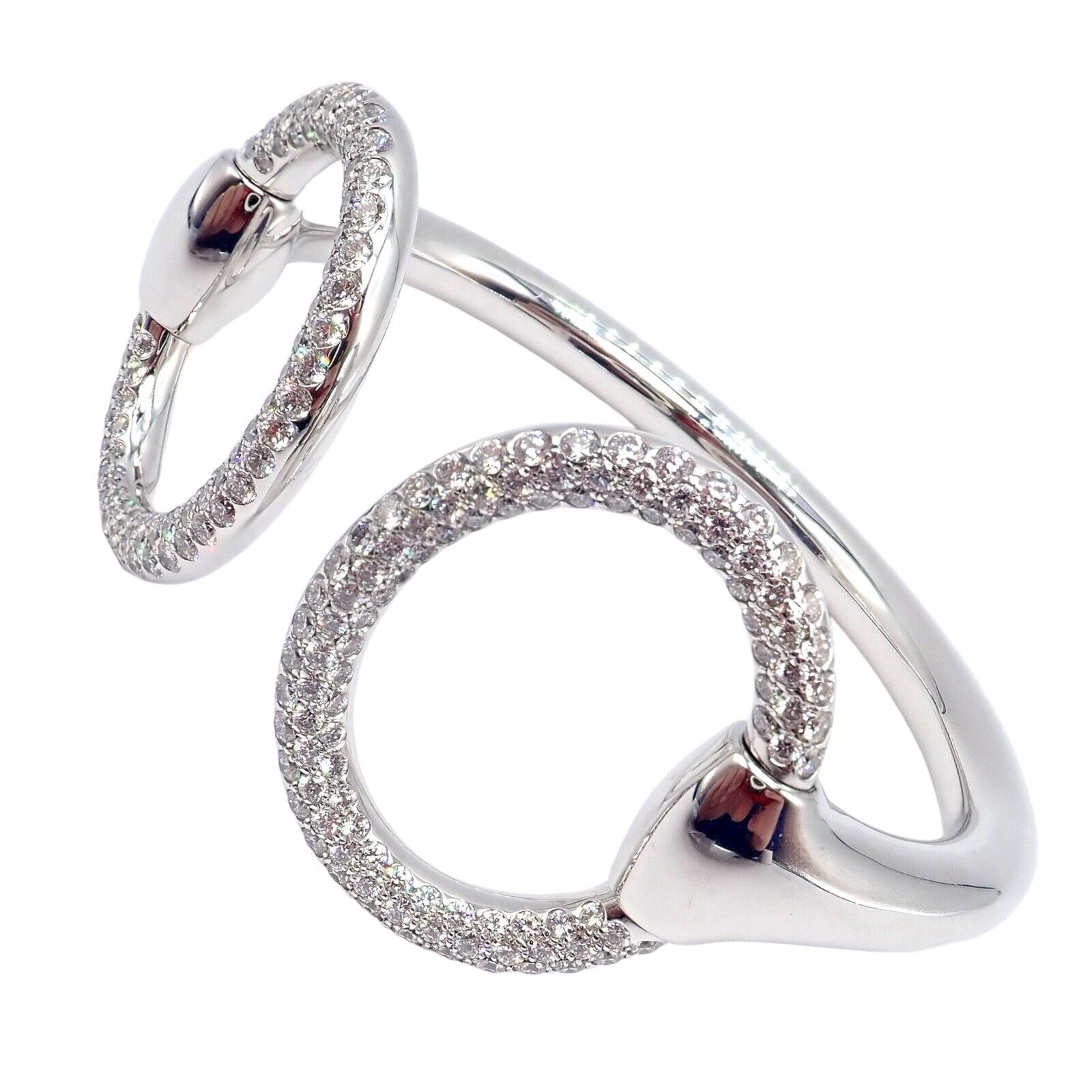 Authentic Hermes Nausicaa 18K White Gold Diamond Horsebit Cuff Bangle Bracelet - Luxury Jewelry for Women, Perfect for Weddings, Parties & Special Occasions