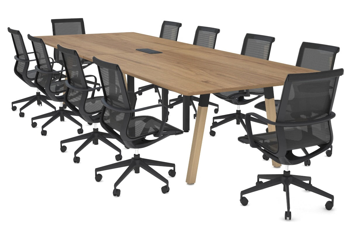 Modern Boardroom Table with Quadro A Wood Legs & Rounded Corners - 3200L x 1100W Conference Table for Office Meetings & Executive Workspaces