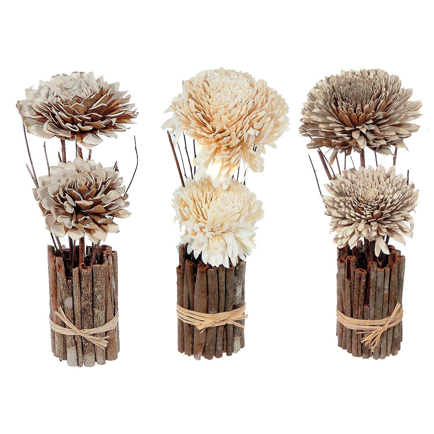 Handmade Indian Shola Flower Dried Arrangement in Twig Pot - Boho Home Decor for Living Room, Bedroom & Wedding Centerpieces