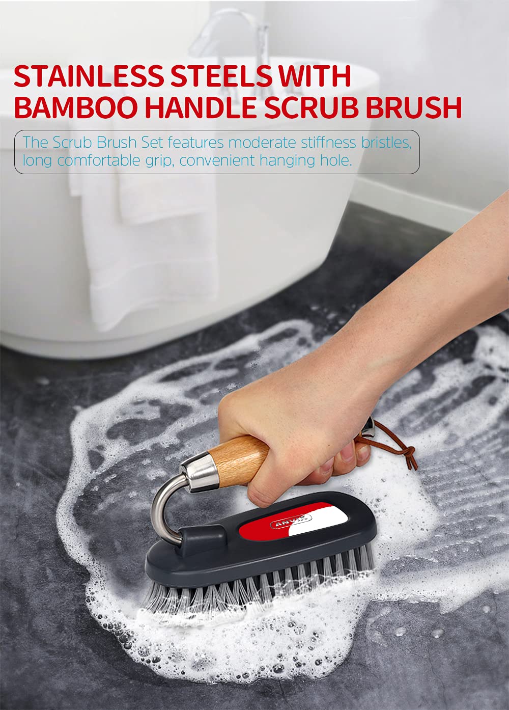Heavy Duty Scrub Brushes for Bathroom, Shower, Sink, Carpets & Floors - 2 Pack Cleaning Brushes Set - Perfect for Deep Cleaning Stains, Grime, and Tough Dirt