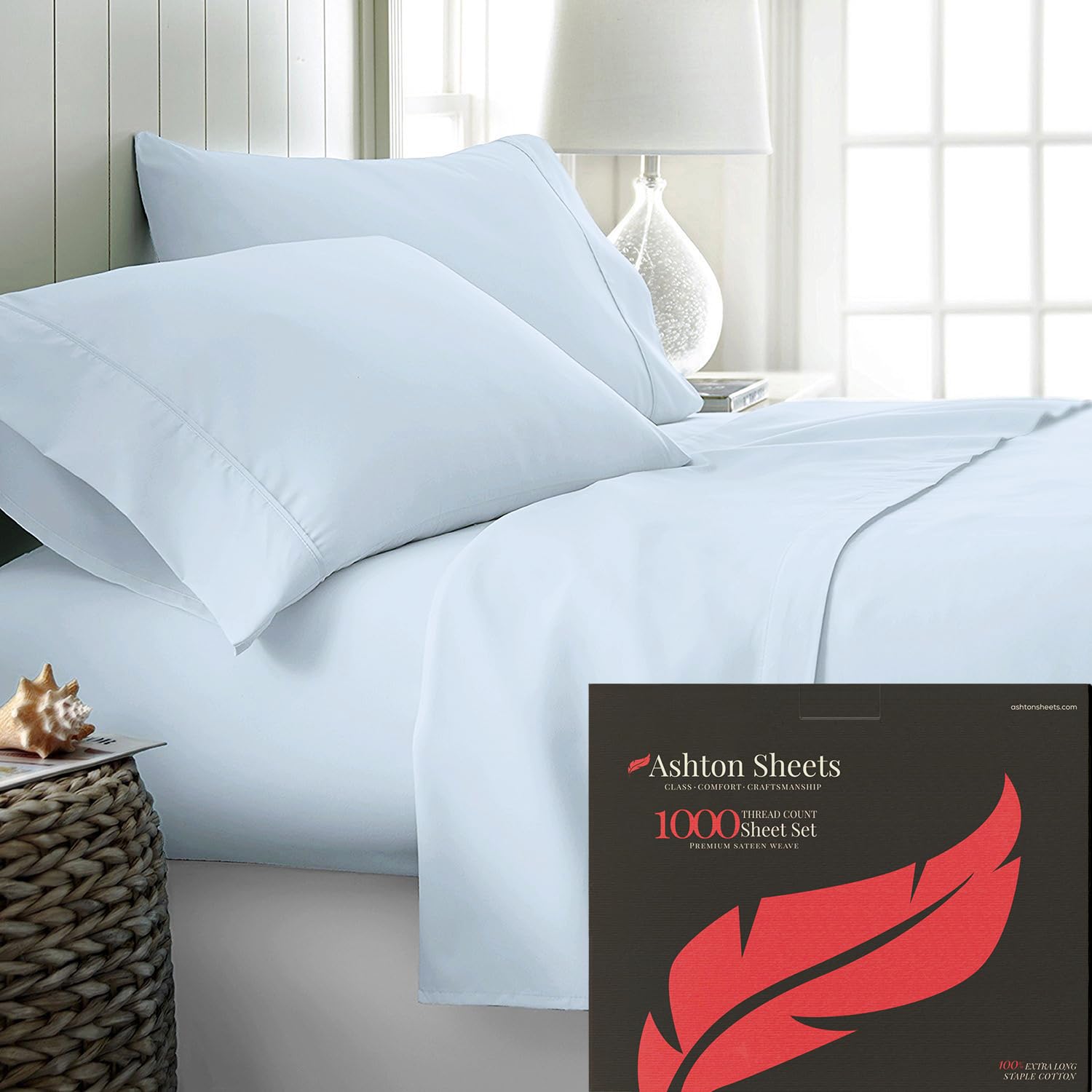 100% Egyptian Cotton Sheets California King Size - 1000 Thread Count 4-Piece Set | Cooling Sateen Bed Sheets | Luxury High Thread Count Bedding for California King Beds | Light Blue | Perfect for Hot Sleepers & Premium Hotel-Style Comfort