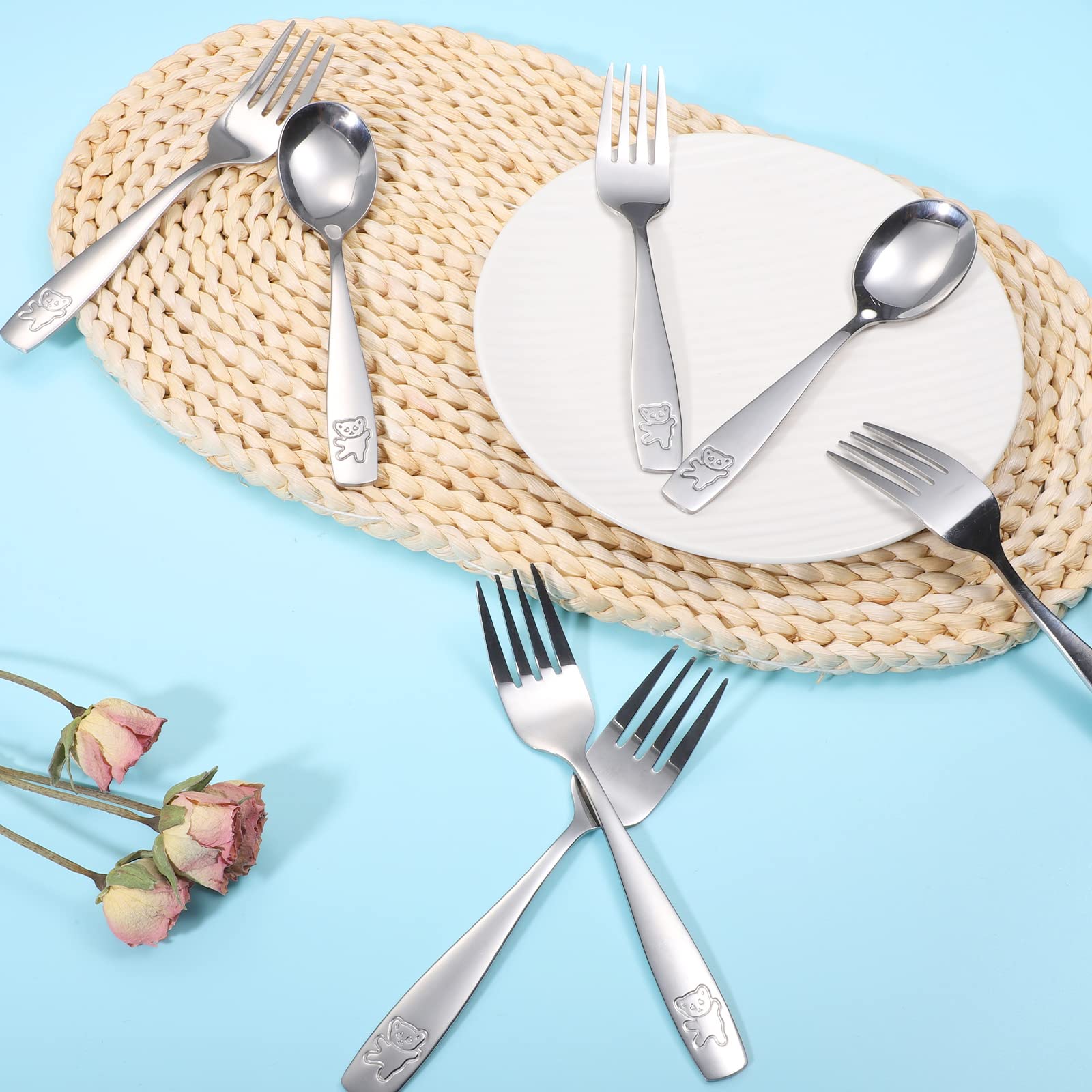 Pimoys 9-Piece Stainless Steel Toddler Forks Set - Safe Kids Flatware for Self Feeding | Dishwasher Safe Baby Utensils | Perfect for Home, Travel & Daycare Use
