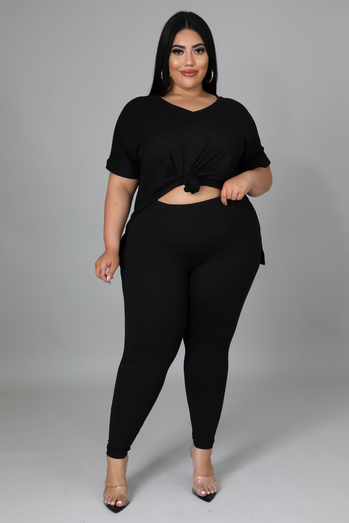 Giselle Women's Plus Size Curve Black Pant Set - Stretchy Comfortable Lounge & Sleepwear for Home & Travel