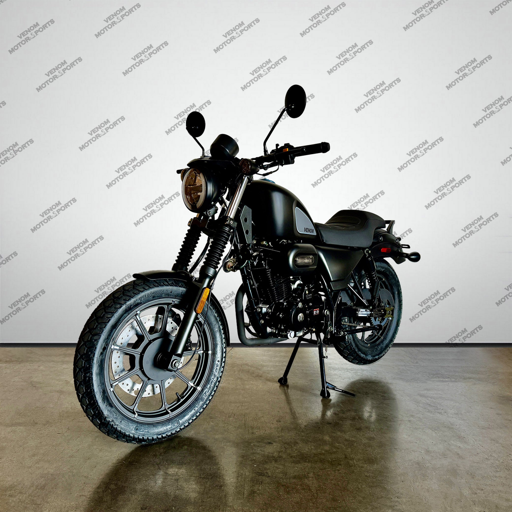 Venom Ghost 250cc Chopper Motorcycle - 5 Speed Manual Transmission - Matte Black Finish - Cruiser Bike for Urban Commuting & Weekend Rides