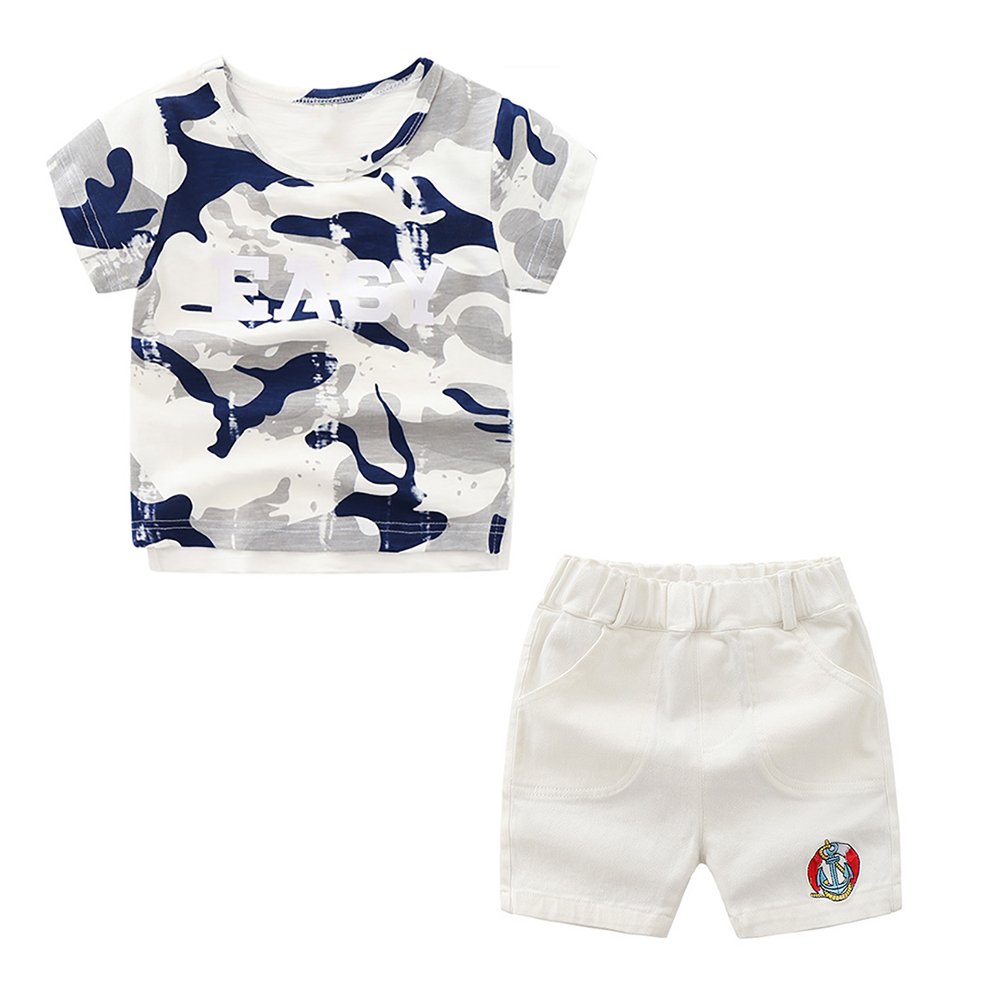 Trendy Boys Clothes Set - Camouflage Print Soft Cotton T-Shirt & Stretchy Denim Shorts | Comfortable Outfit for Playdates, School & Outdoor Adventures