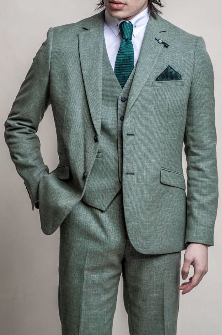 Cavani Miami Men's Sage Green 3 Piece Suit - Slim Fit Business Suit for Weddings, Office & Formal Events