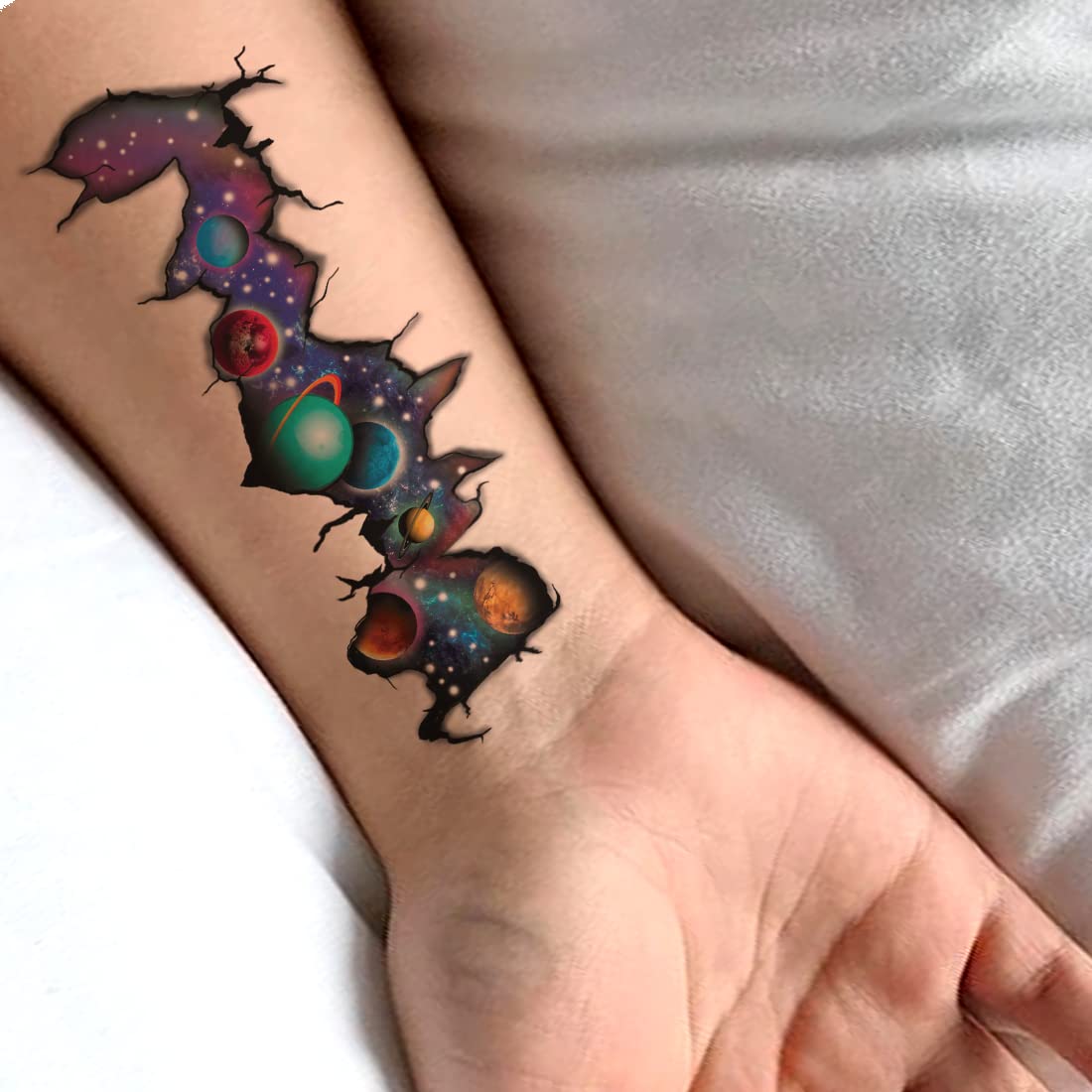 Planet On My Hand Temporary Tattoos - Waterproof Fake Tattoos for Men & Women - Lasts 1-5 Days - Perfect for Parties, Festivals & Costume Events