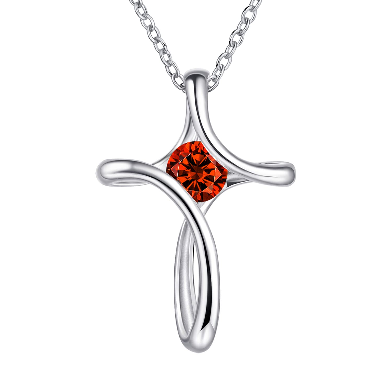 925 Sterling Silver Diamond Sideways Cross Necklace with Birthstone - Elegant Women's Jewelry for Birthday Gifts, Christmas & Special Occasions | Perfect for Everyday Wear, Parties & Meaningful Gifting