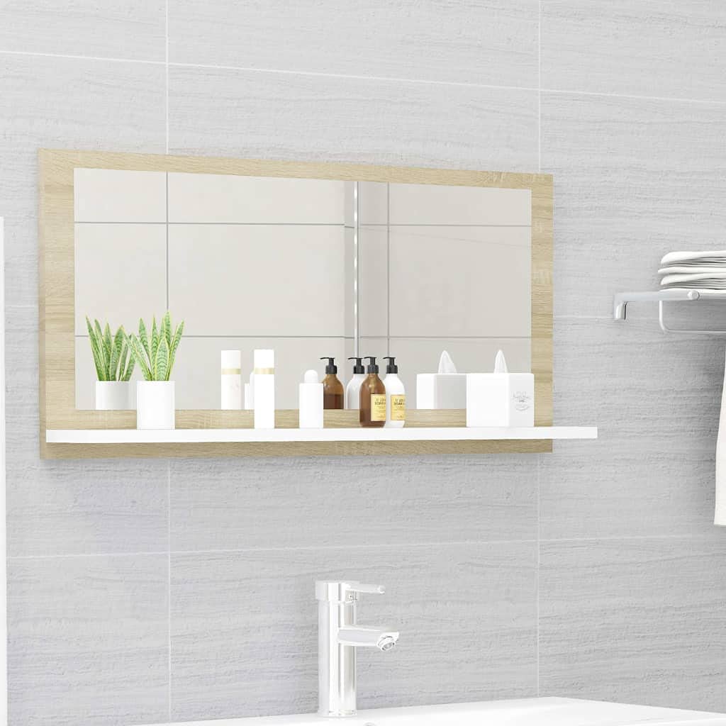 Wall Mounted Acrylic Bathroom Mirror with Open Shelves - 31.5