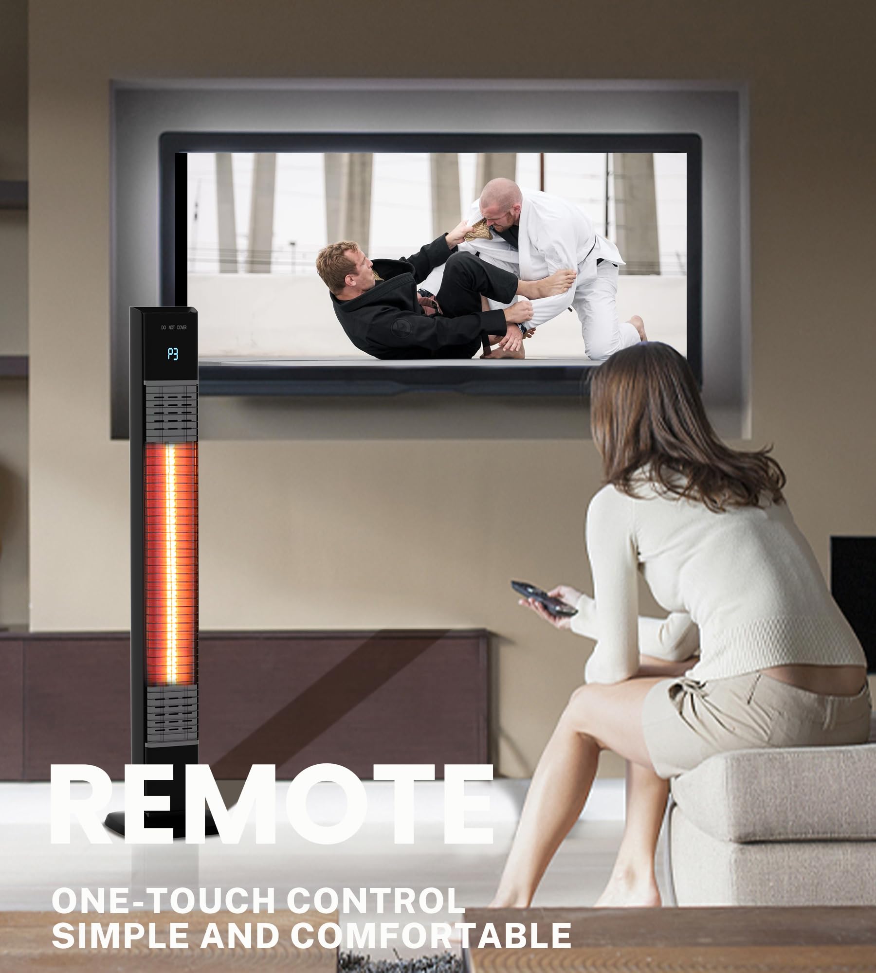 1500W Electric Patio Heater with Remote Control - 3 Adjustable Heat Levels, 24H Timer & Carbon Fiber Heating Tube - Overheat & Tip-Over Protection - Indoor/Outdoor Space Heater for Backyard, Garage, Deck & Camping - Perfect for Winter Gatherings & Outdoor Dining