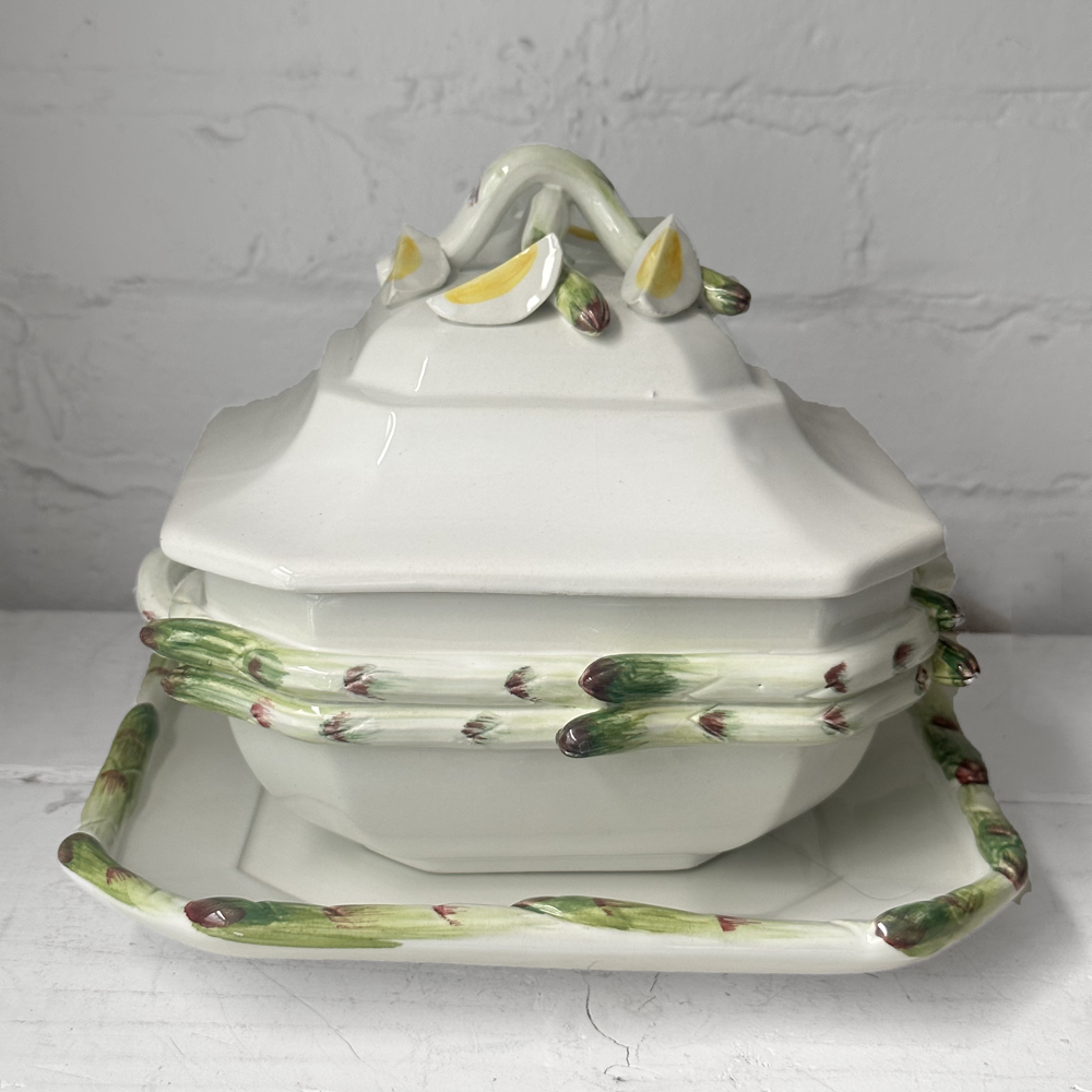 Vintage Italian Asparagus Serving Tureen Set - Elegant Porcelain Soup Bowl with Lid - Perfect for Fine Dining, Dinner Parties & Holiday Entertaining