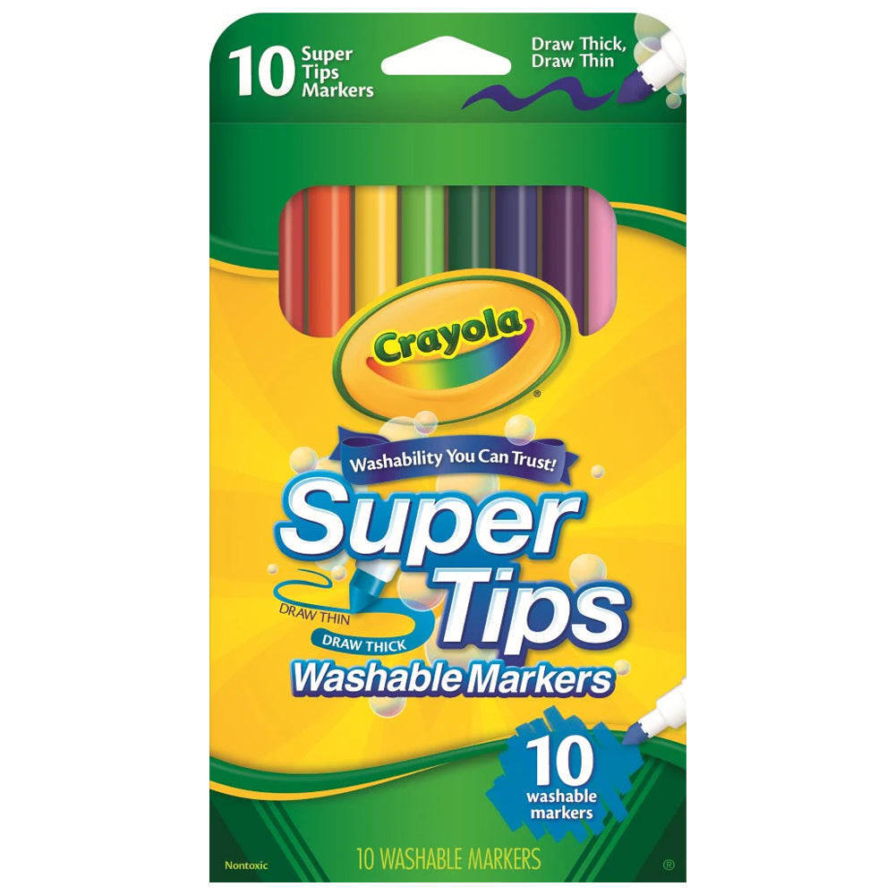 10-Piece Crayola Super Tips Washable Markers Set - Vibrant Colors for Kids Art & Craft Projects - Perfect for School, Home & DIY Activities (Ages 4+)
