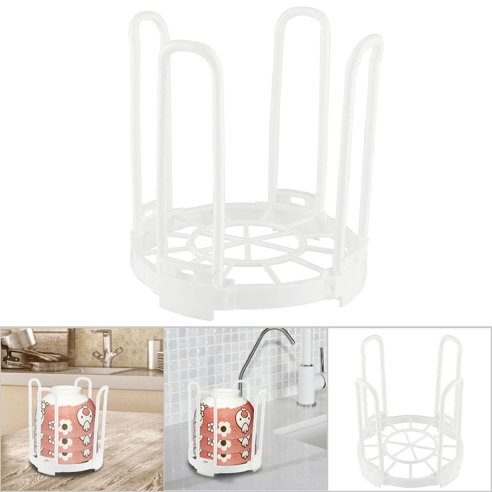 BORDSTRACT Plastic Bowl Rack - White Kitchen Organizer for Dishware Storage (5.5x5.5x5.8 Inches) - Perfect for Pantry, Cabinet & Countertop Organization