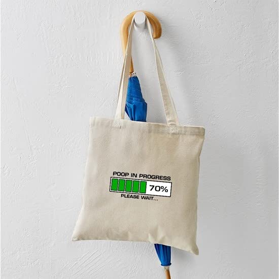 Funny Poop In Progress Tote Bag - Natural Canvas Reusable Grocery Shopping Bag for Beach, Gym & Daily Use | Eco-Friendly & Durable