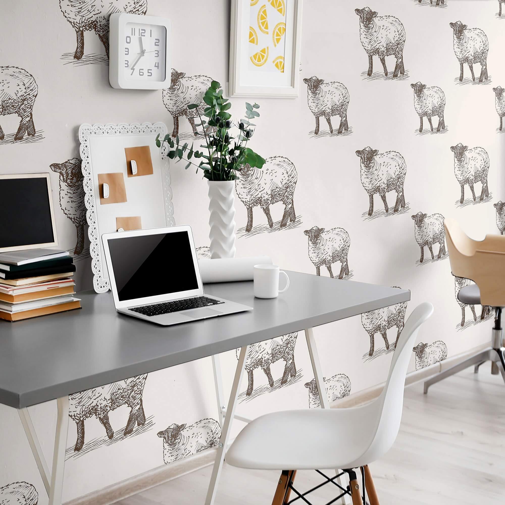 Off White Sketched Animal Peel and Stick Removable Wallpaper 6396 - Self-Adhesive Decorative Wallpaper for Bedroom, Nursery, Living Room, Dorm & Home Decor