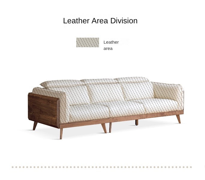 Premium Black Walnut & Ash Solid Wood Genuine Leather Down Sofa - Luxury Handcrafted Couch for Living Room, Lounge & Office Comfort