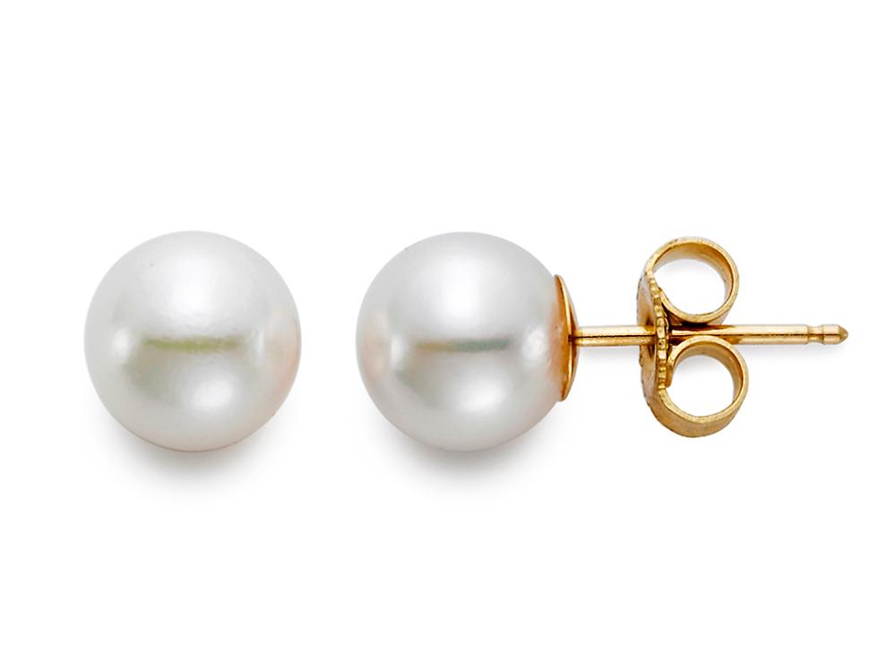7.5mm AAA Grade Akoya Pearl 18K Yellow Gold Stud Earrings for Women - Perfect for Weddings, Parties & Everyday Elegance